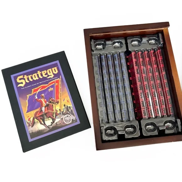 Stratego Wooden Bookshelf Display Vintage Board Game Spine Brown Wood Complete - Picture 4 of 5